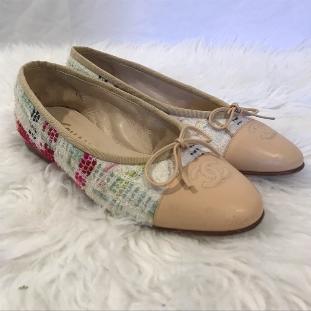 Vintage Chanel Multicolor Tweed Ballet Flats - Picture 2 of 4